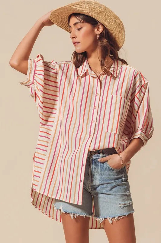 So Me Multicolored Stripe Button Down Shirt.