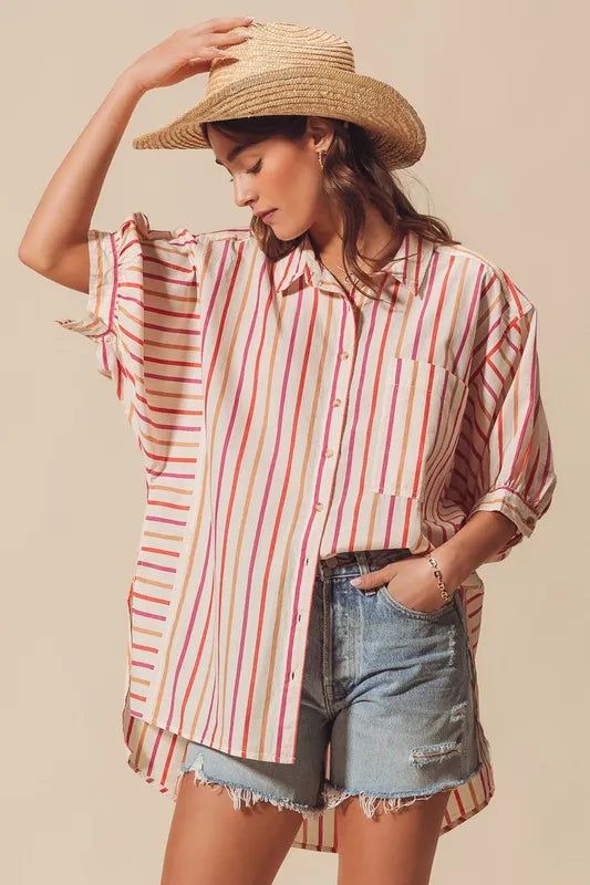 So Me Multicolored Stripe Button Down Shirt.