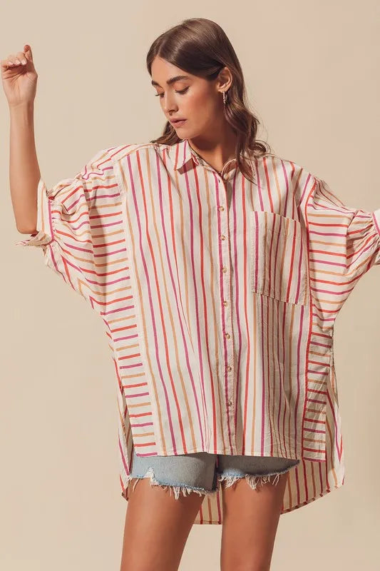So Me Multicolored Stripe Button Down Shirt.