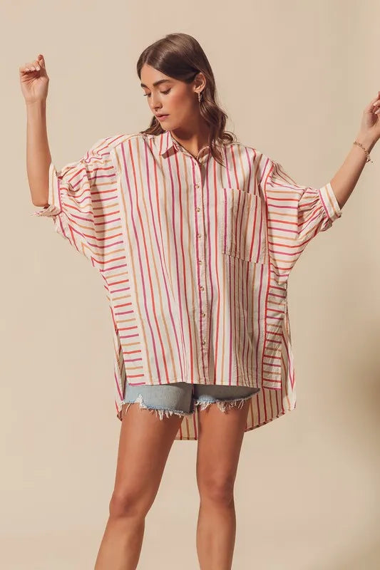 So Me Multicolored Stripe Button Down Shirt.