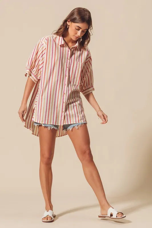 So Me Multicolored Stripe Button Down Shirt.