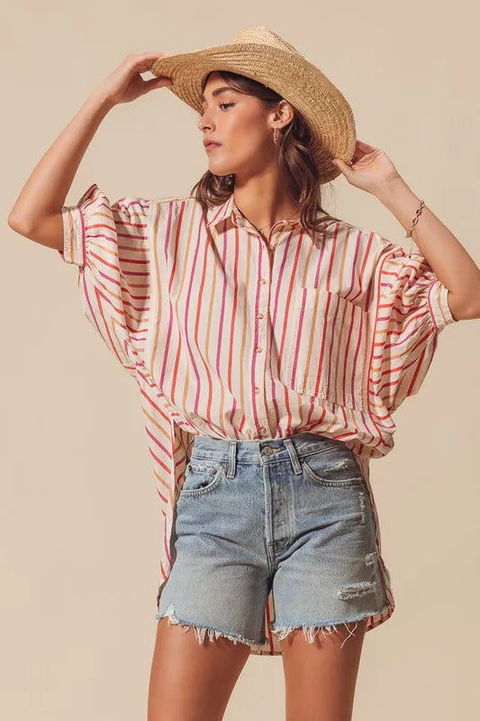 So Me Multicolored Stripe Button Down Shirt.