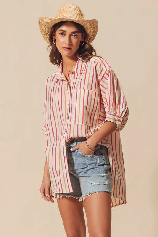 So Me Multicolored Stripe Button Down Shirt.