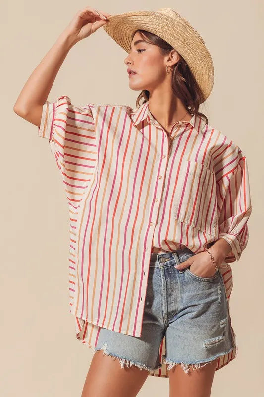 So Me Multicolored Stripe Button Down Shirt.