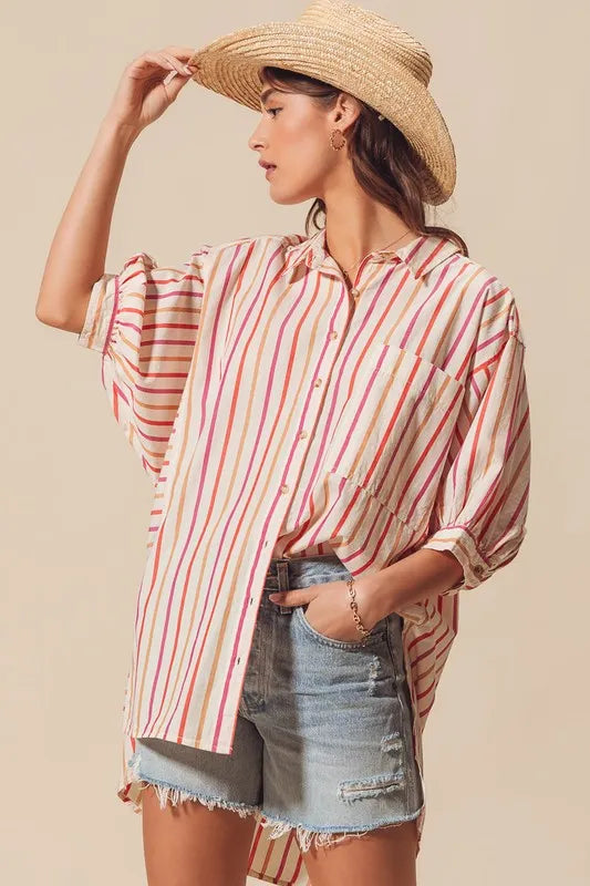 So Me Multicolored Stripe Button Down Shirt.