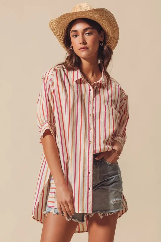 So Me Multicolored Stripe Button Down Shirt.