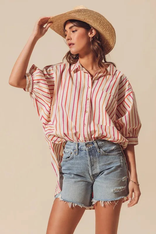 So Me Multicolored Stripe Button Down Shirt.