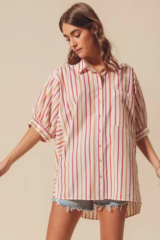 So Me Multicolored Stripe Button Down Shirt.