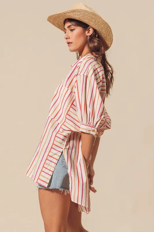 So Me Multicolored Stripe Button Down Shirt.