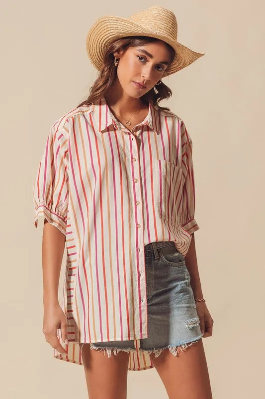 So Me Multicolored Stripe Button Down Shirt.