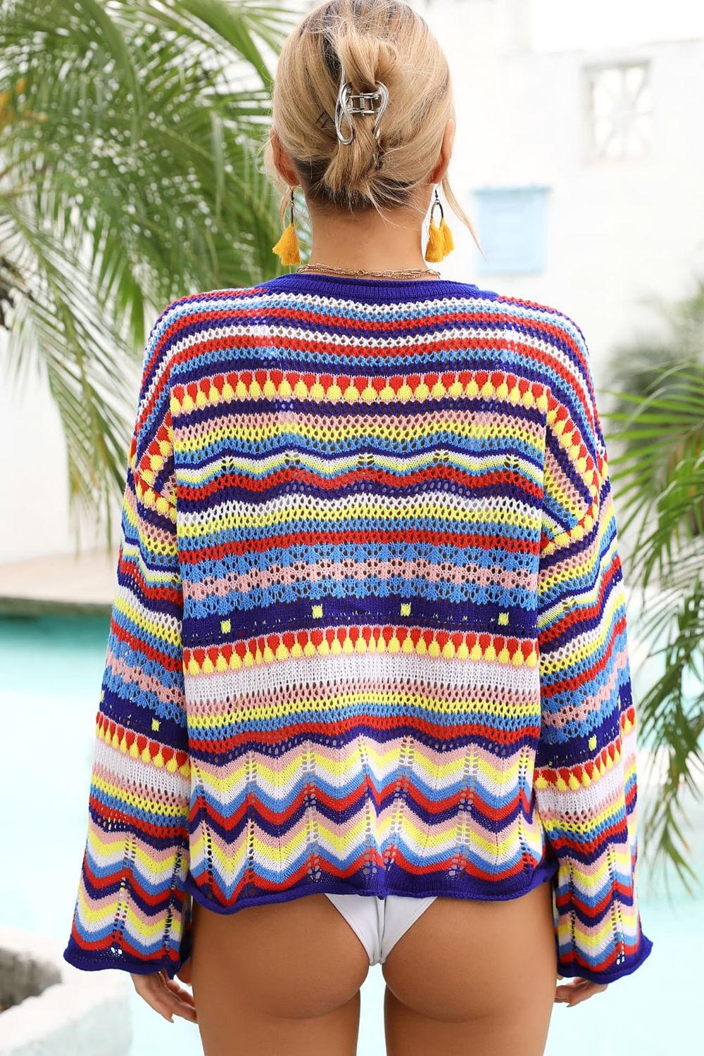 Angel Wings Multicolored Stripe Round Neck Cover-Up.