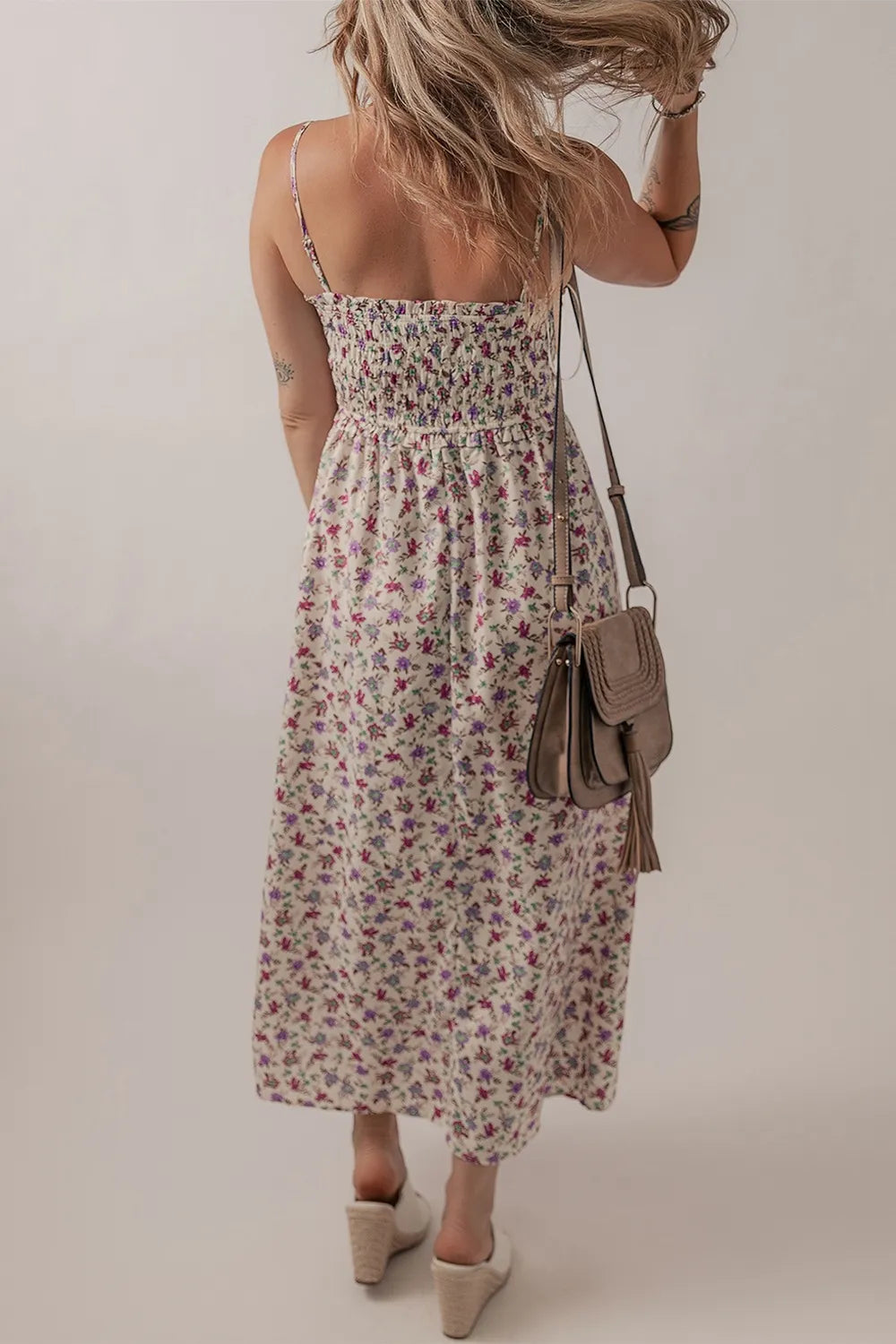 Multicolour Bohemian Ditsy Floral Smocked Fit Flare Sundress.