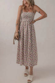 Multicolour Bohemian Ditsy Floral Smocked Fit Flare Sundress.
