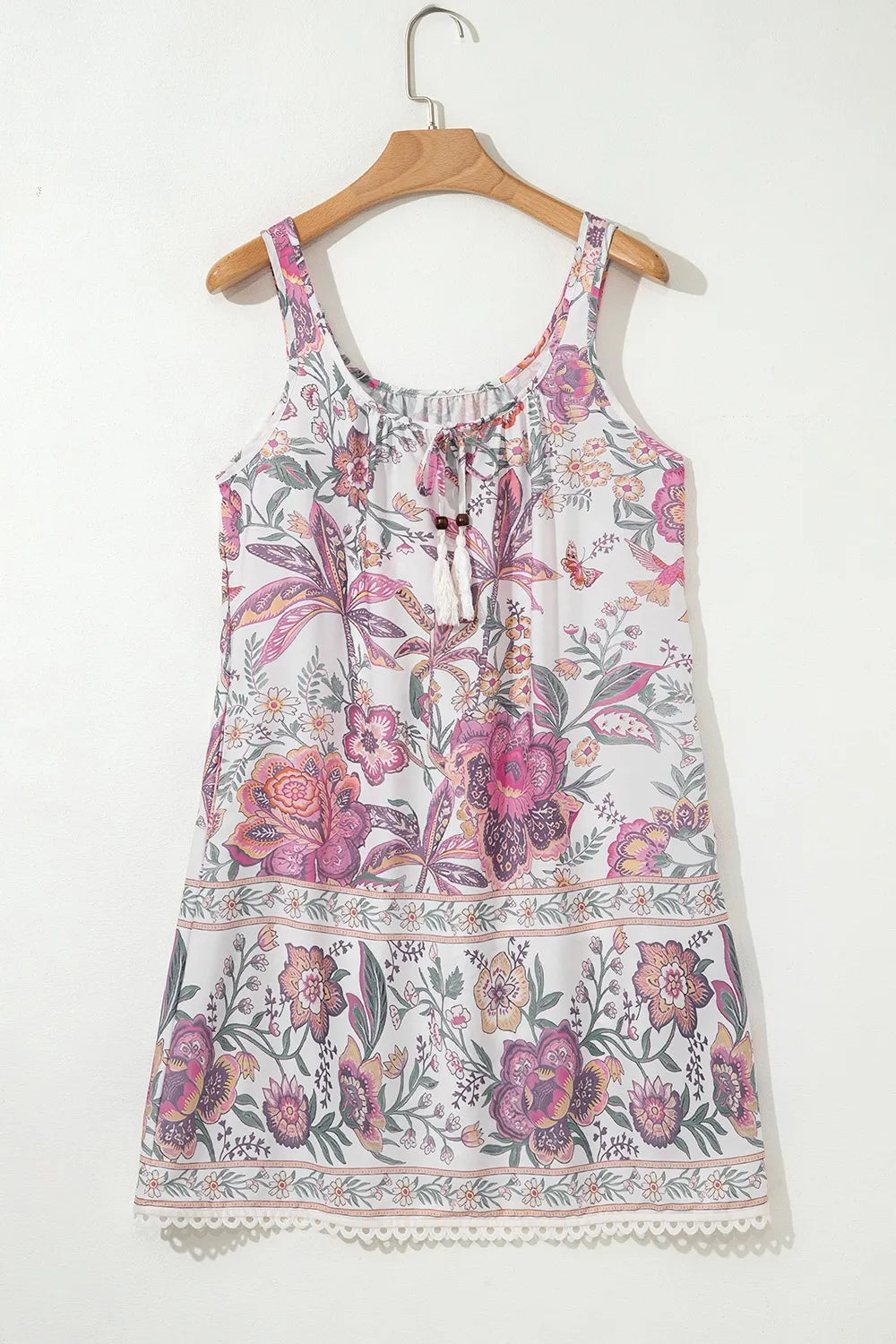 Multicolour Floral Tie Neck Sleeveless Mini Dress.