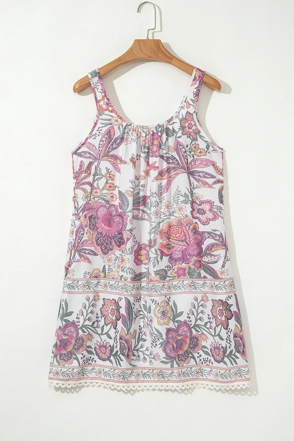 Multicolour Floral Tie Neck Sleeveless Mini Dress.
