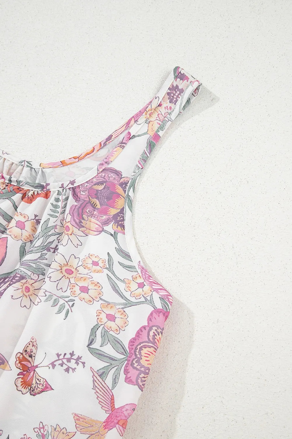 Multicolour Floral Tie Neck Sleeveless Mini Dress.