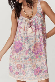 Multicolour Floral Tie Neck Sleeveless Mini Dress.