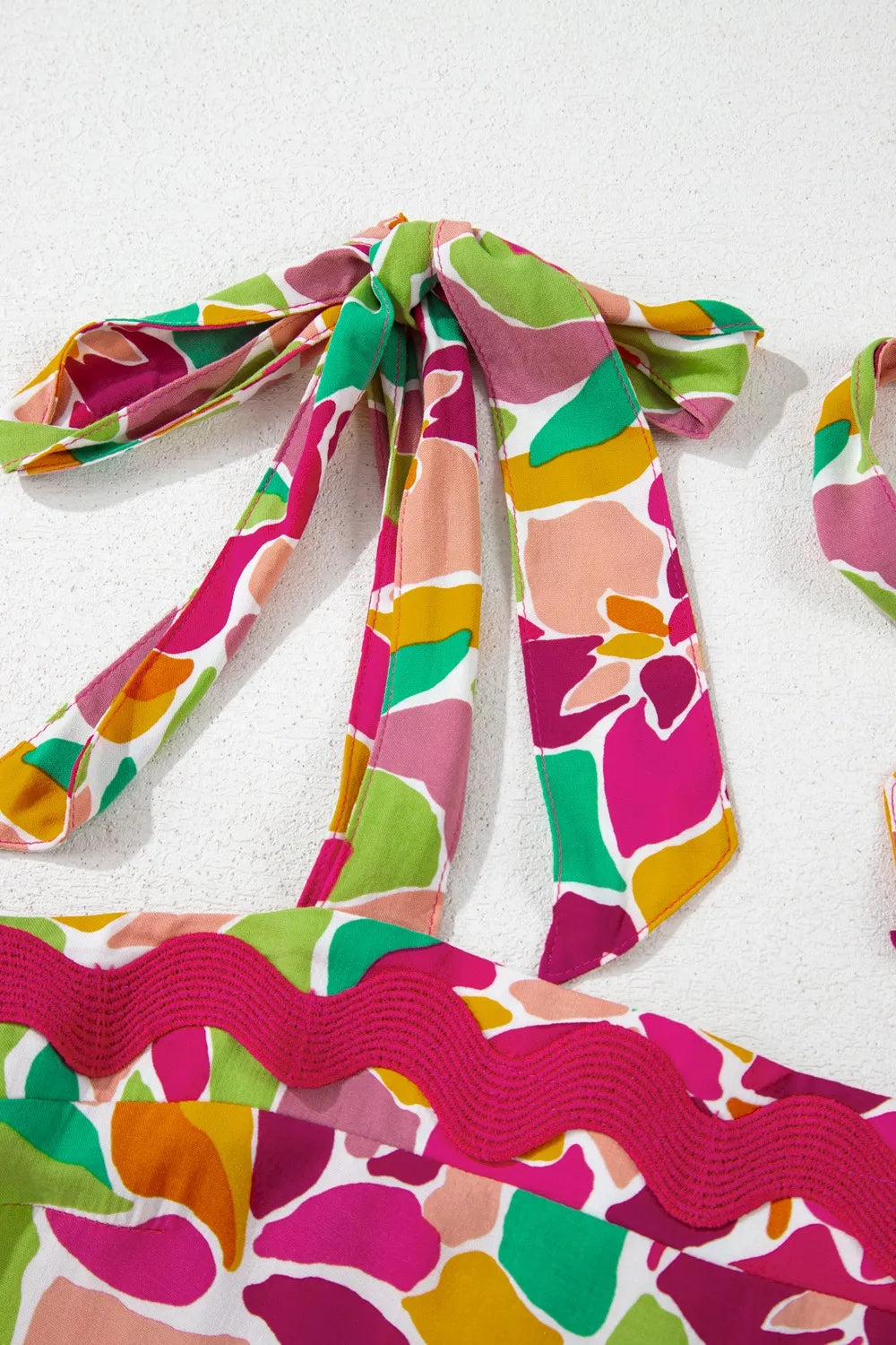 Multicolour Floral Tied Straps Ricrac Trim Maxi Dress.