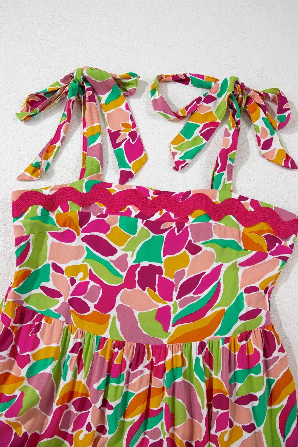 Multicolour Floral Tied Straps Ricrac Trim Maxi Dress.