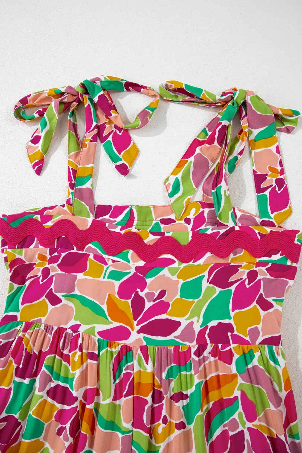 Multicolour Floral Tied Straps Ricrac Trim Maxi Dress.