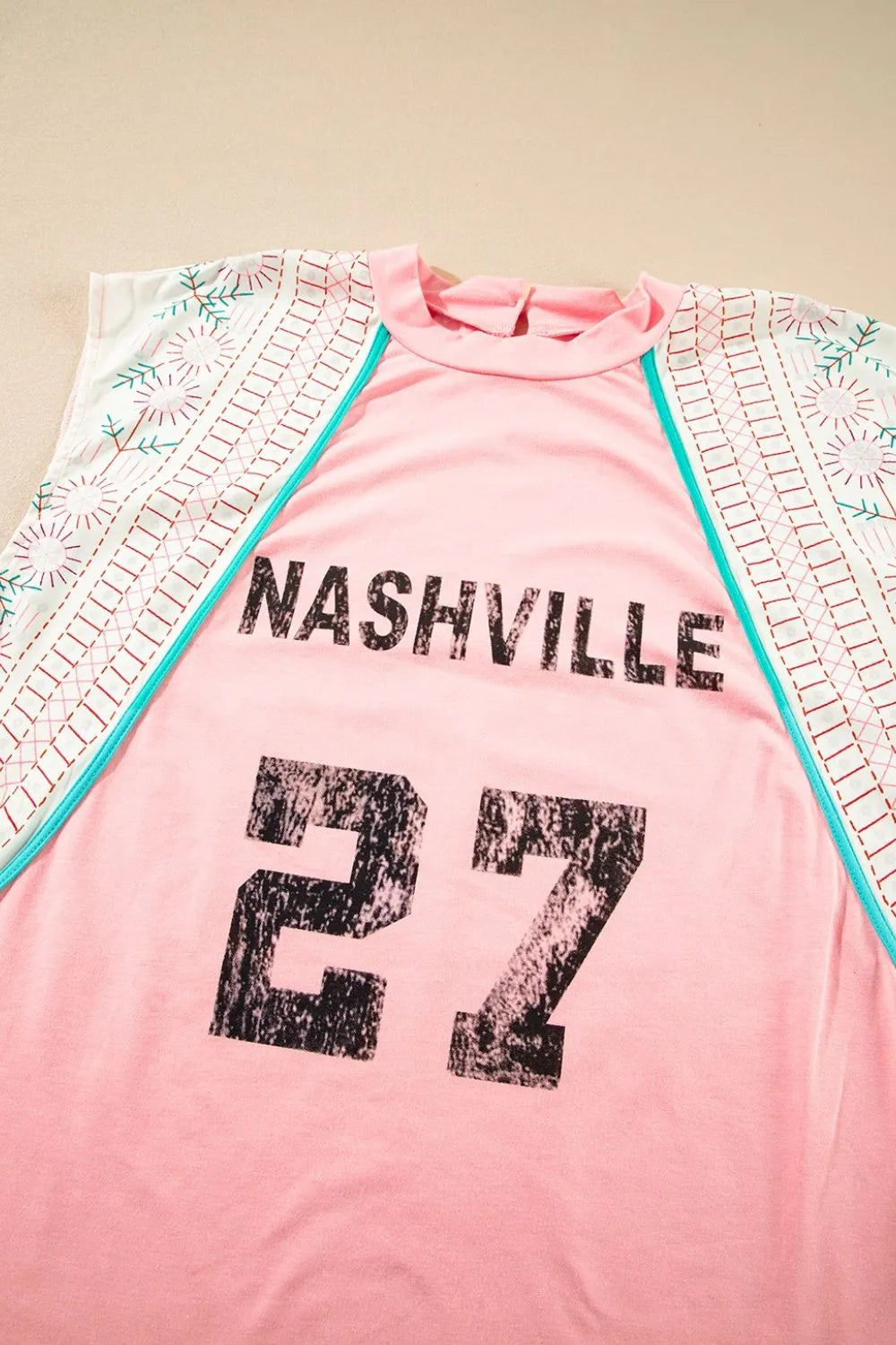 Nashville printed patchwork tank top with slit.