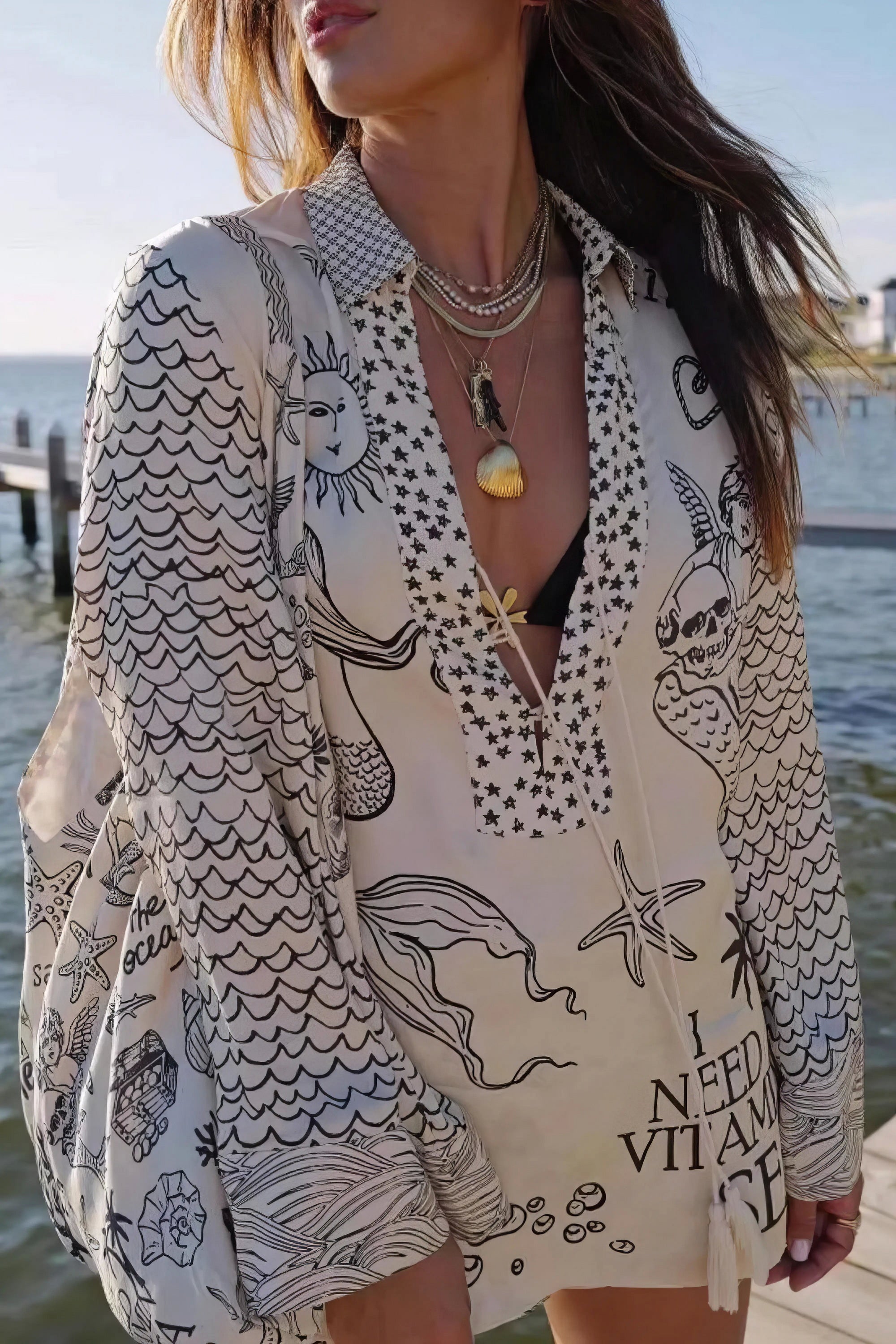nautical print top and shorts set, coastal chic women's outfit, stylish two-piece set, marine-inspired design, comfortable summer wear, perfect for beach or boat outings