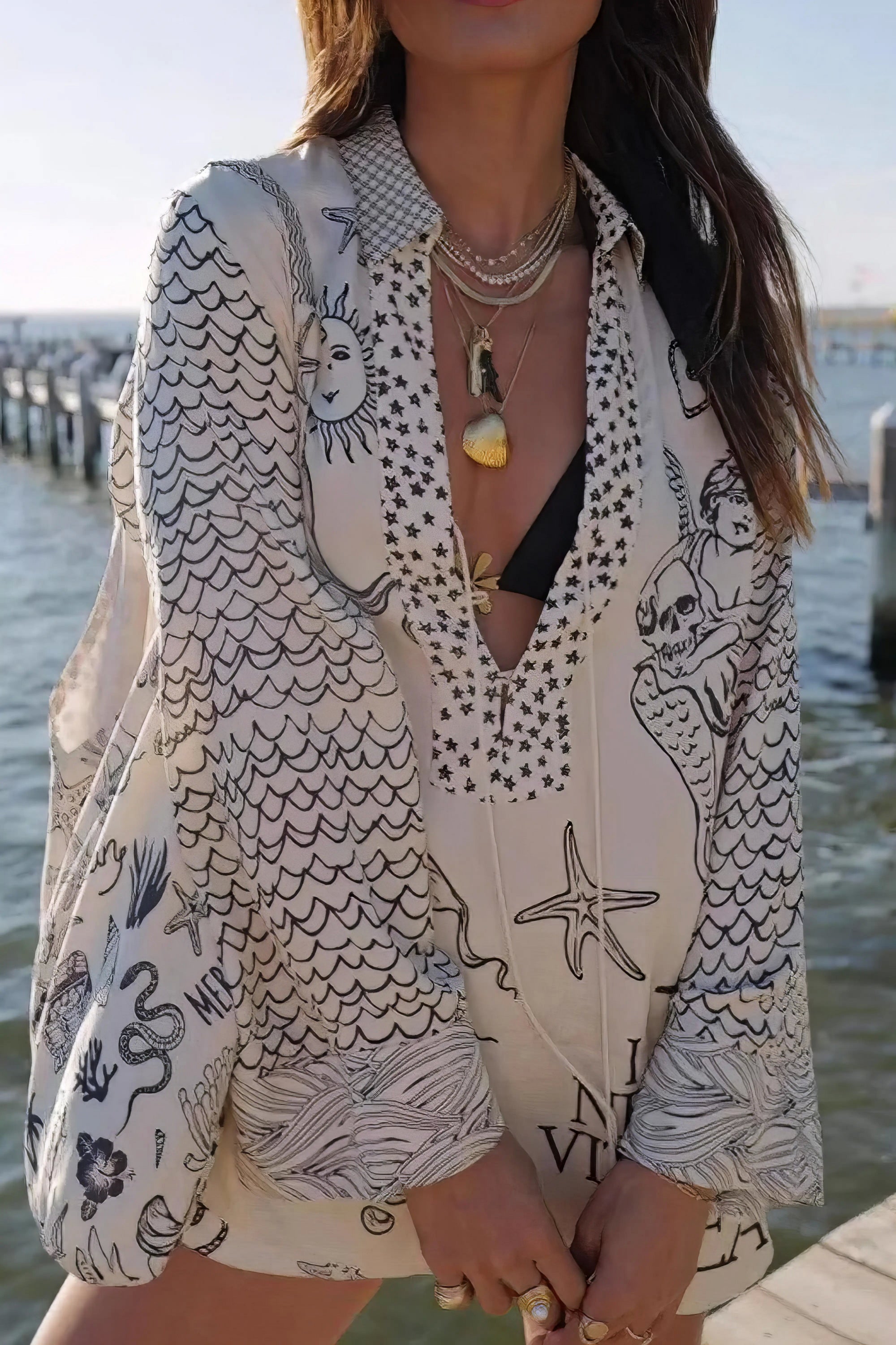 nautical print top and shorts set, coastal chic women's outfit, stylish two-piece set, marine-inspired design, comfortable summer wear, perfect for beach or boat outings
