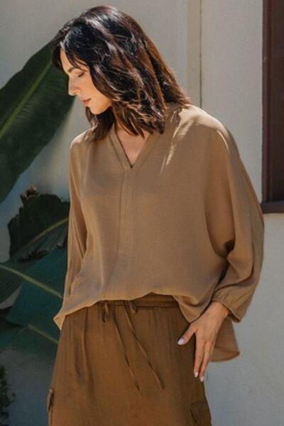 Annie Wear Notched Batwing Sleeve Blouse.