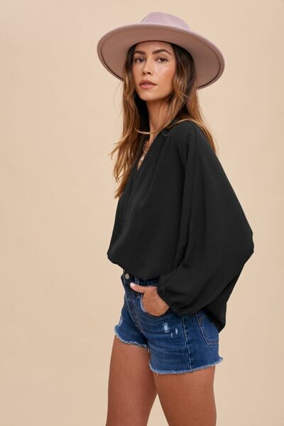 Annie Wear Notched Batwing Sleeve Blouse.