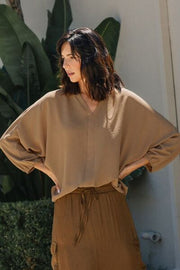 Annie Wear Notched Batwing Sleeve Blouse.