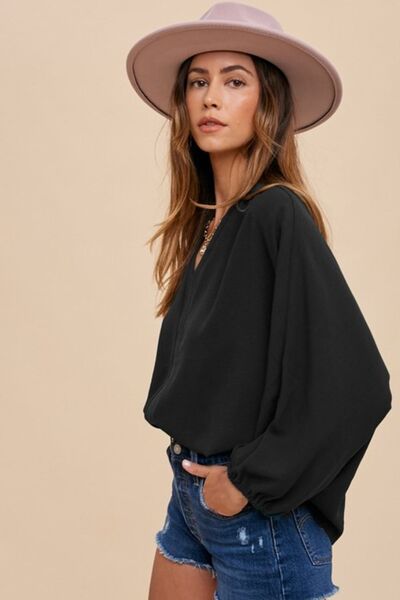 Annie Wear Notched Batwing Sleeve Blouse.
