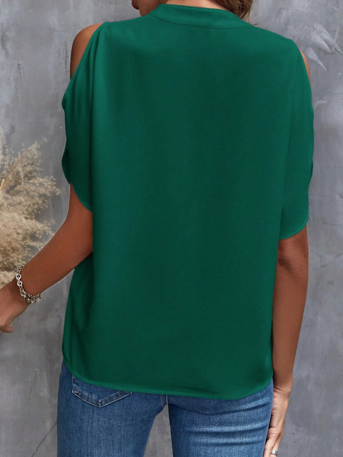 Notched Cold Shoulder Blouse.