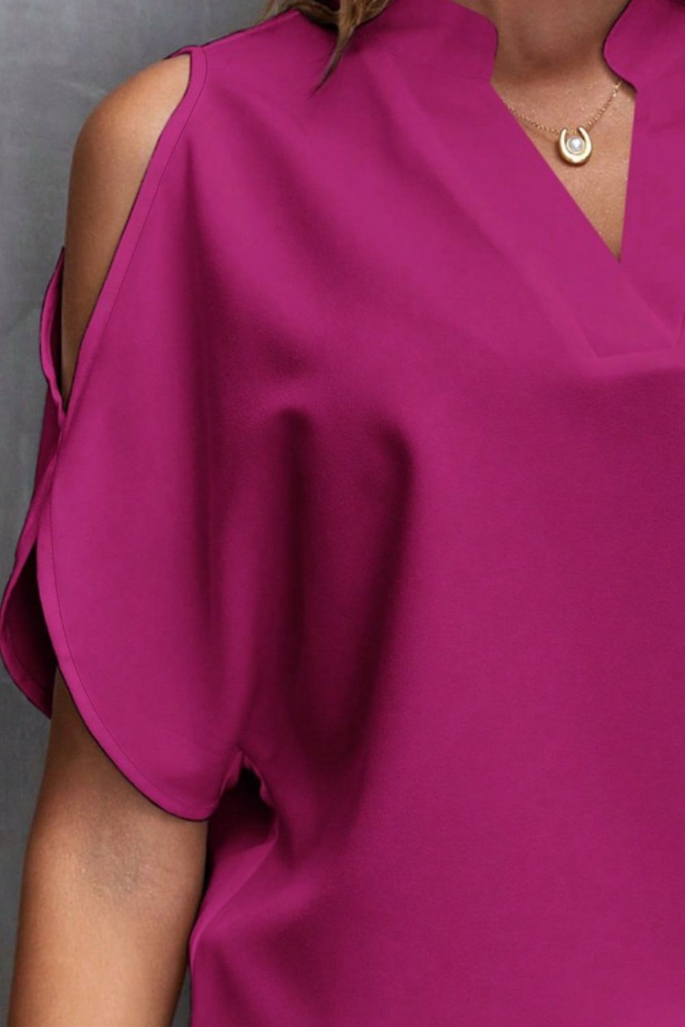 Notched Cold Shoulder Blouse.