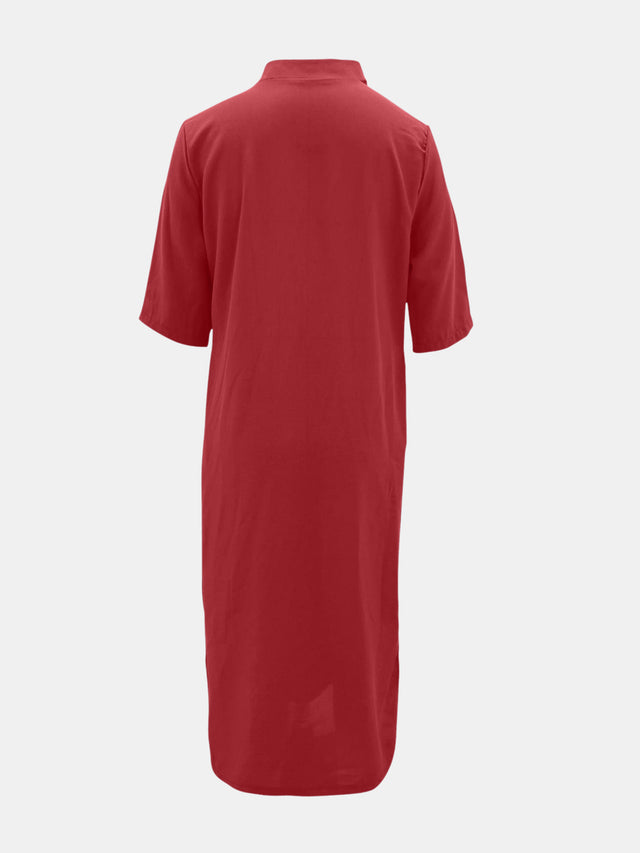 Plus Size Notched Half Sleeve Midi Dress.
