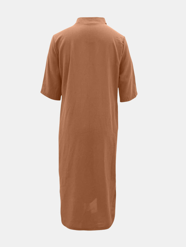 Plus Size Notched Half Sleeve Midi Dress.