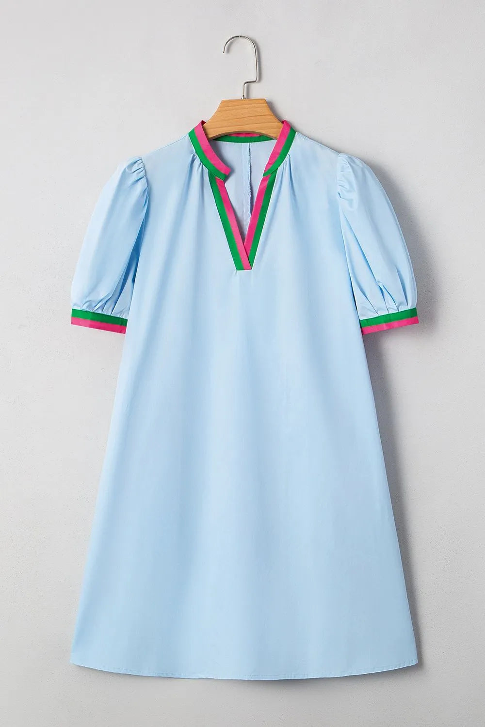 Notched Puff Sleeve Swing Dress.