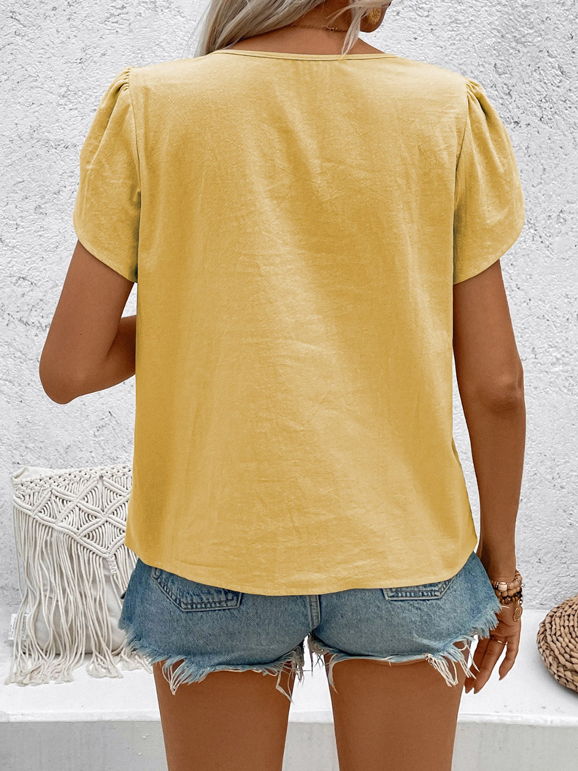 Honey Notched Short Sleeve Blouse.