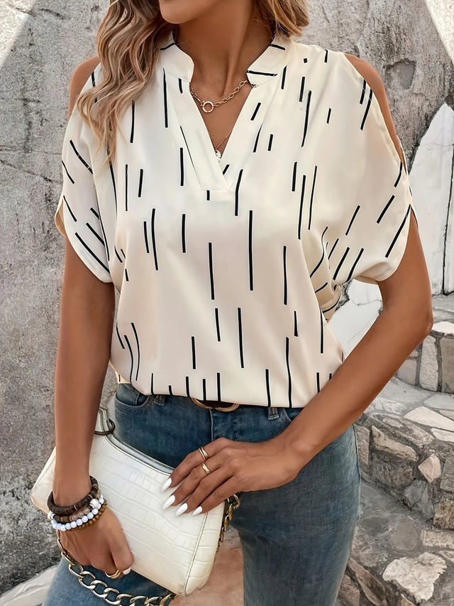 Notched Short Sleeve Blouse.