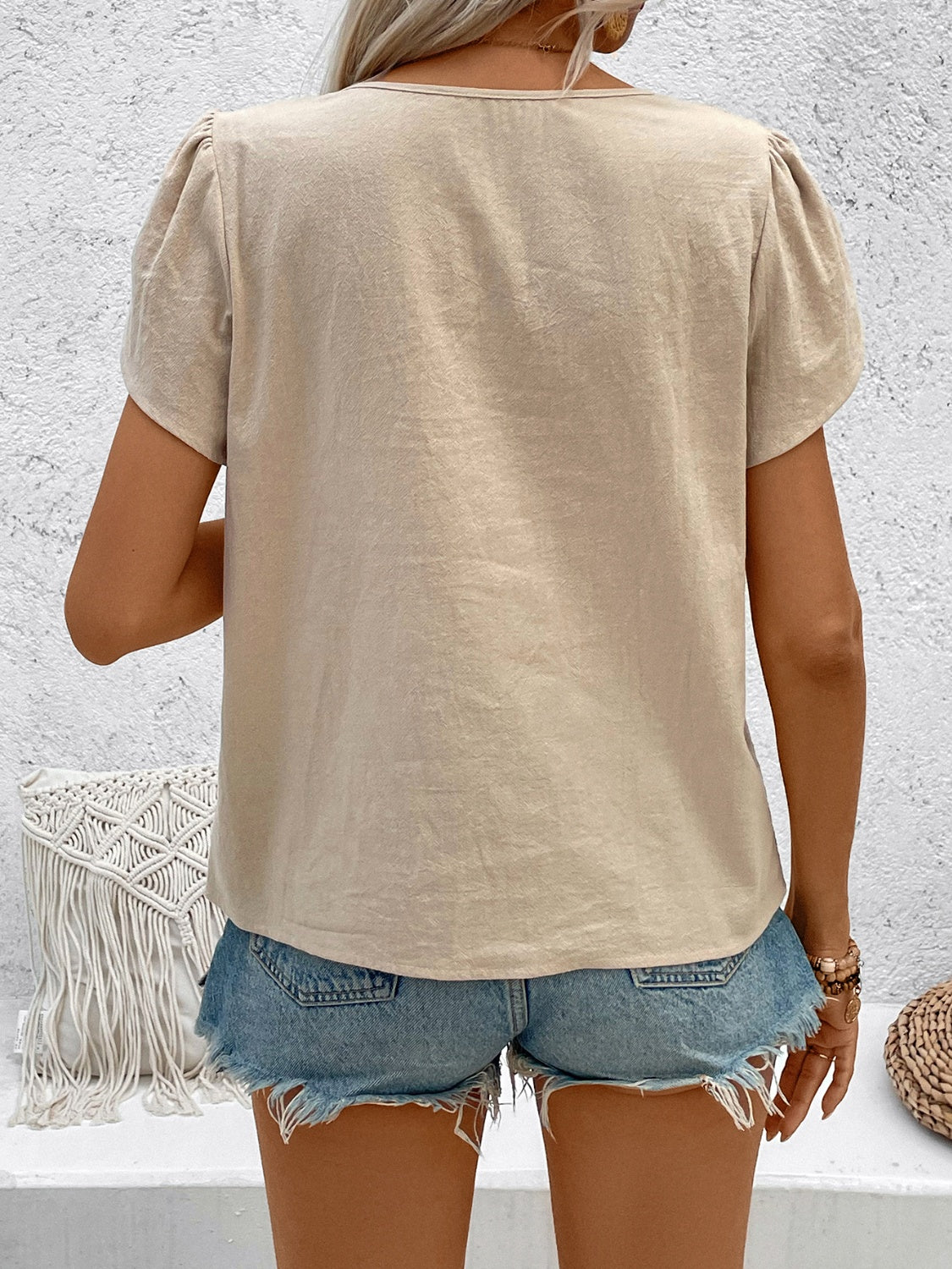 Honey Notched Short Sleeve Blouse.