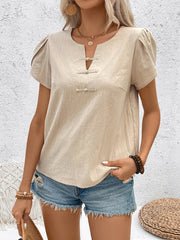 Honey Notched Short Sleeve Blouse.