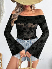 Off-Shoulder Flare Sleeve Lace Top.