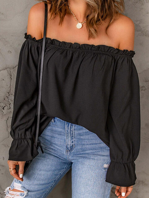 Off-Shoulder Flounce Sleeve Blouse.