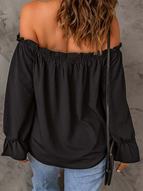 Off-Shoulder Flounce Sleeve Blouse.