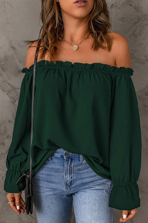 Off-Shoulder Flounce Sleeve Blouse.