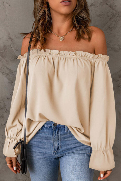 Off-Shoulder Flounce Sleeve Blouse.