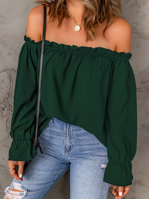 Off-Shoulder Flounce Sleeve Blouse.