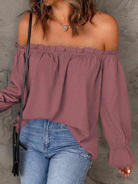 Off-Shoulder Flounce Sleeve Blouse.