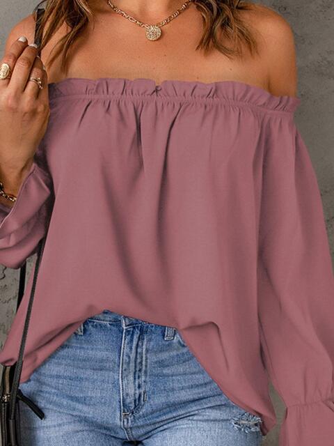 Off-Shoulder Flounce Sleeve Blouse.