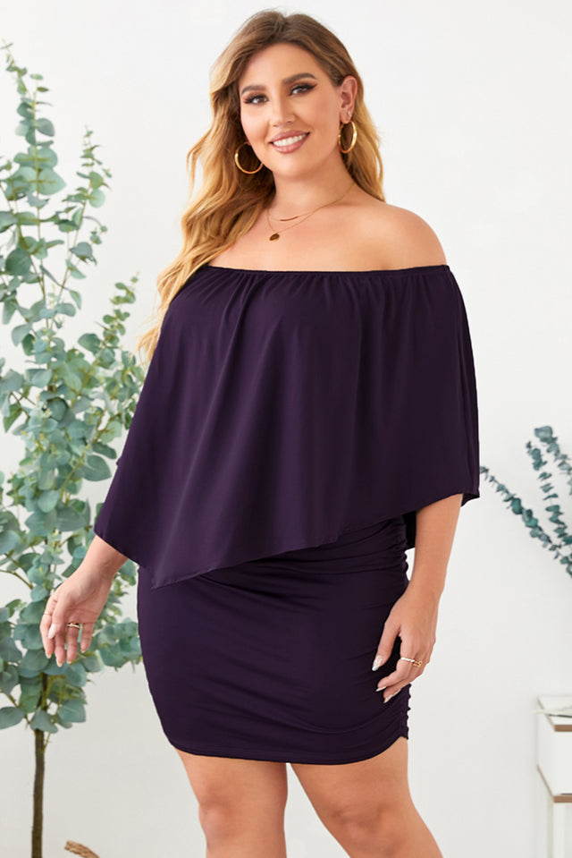 Plus Size Off-Shoulder Half Sleeve Dress.