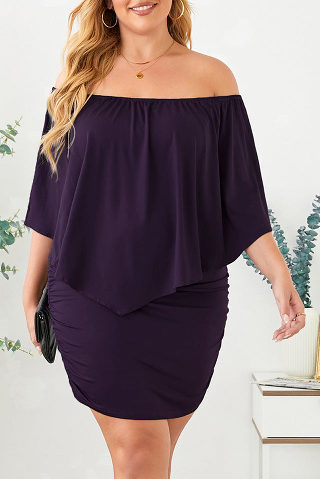 Plus Size Off-Shoulder Half Sleeve Dress.